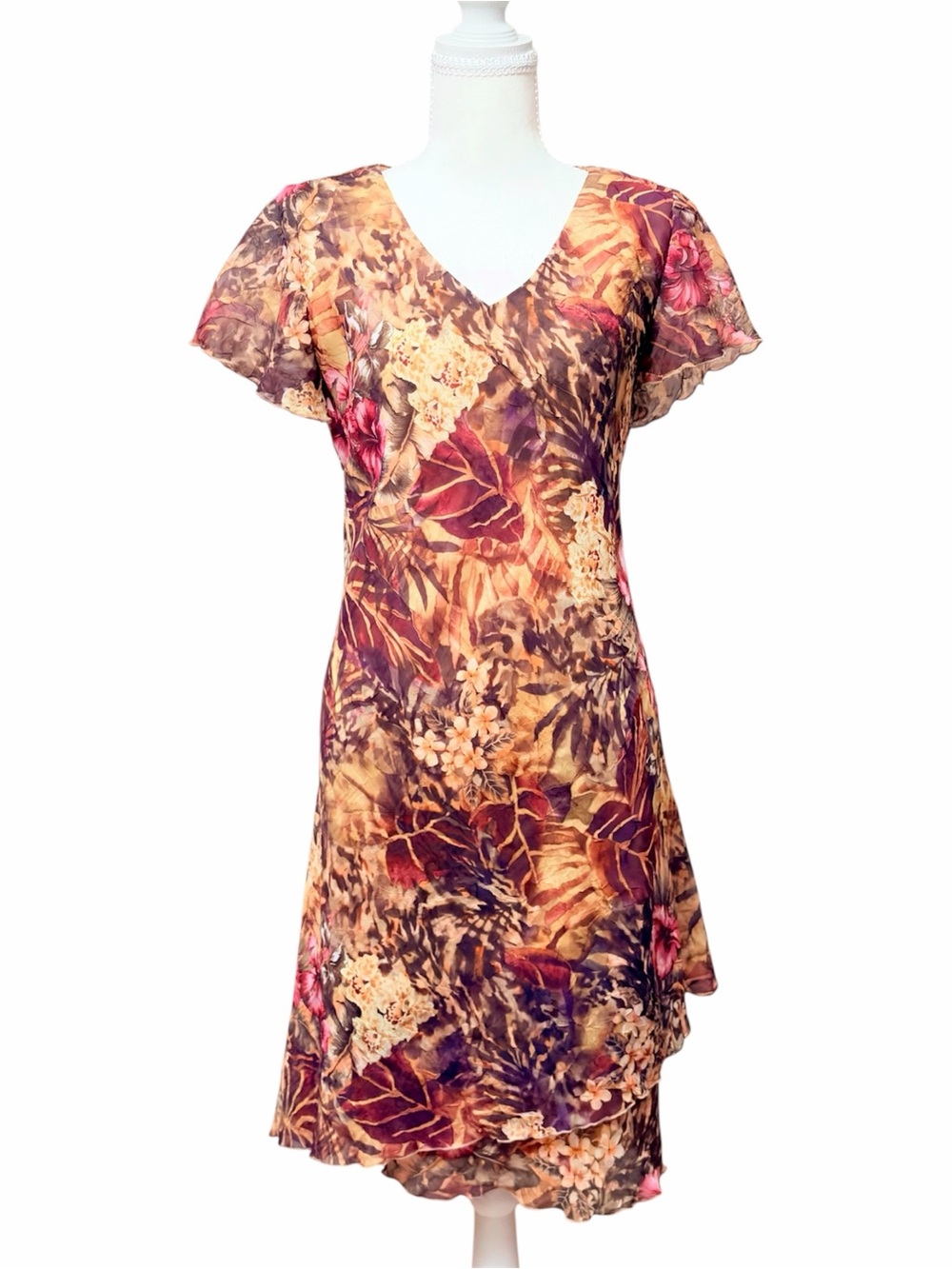Vintage Miss Dorby Petite Tropical Floral Flutter Sleeve Dress 10P